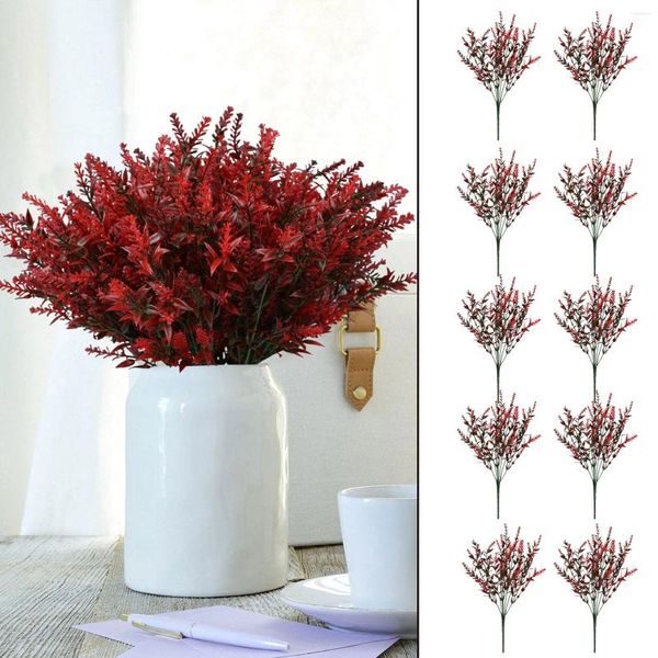 Flores decorativas 12 paquetes de flores de lavanda de color rojo intenso decoración colorida al aire libre artificial para decoración