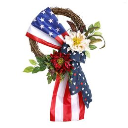 Fleurs décoratives 12 couronne de Noël avec lumières Feuilles plates Feuilles de décoration de drapeau américain