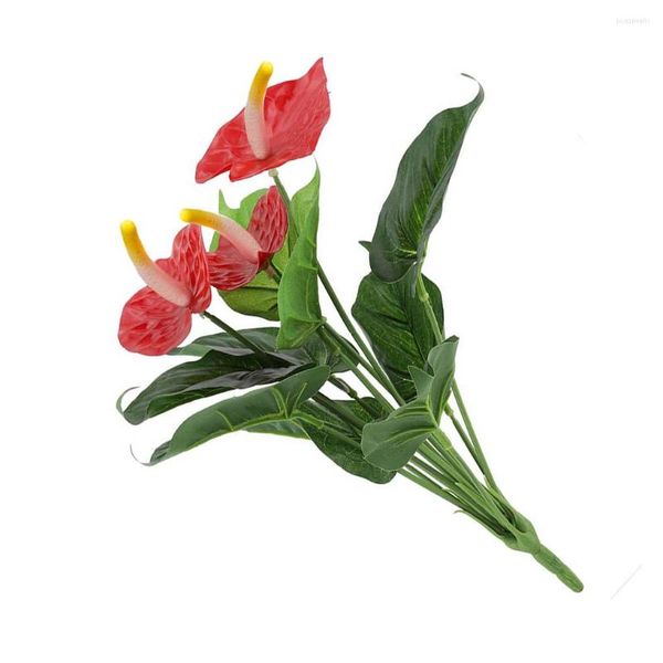 Fleurs décoratives Anthurium artificiel à 12 têtes Faux décor floral Plante portée par l'homme
