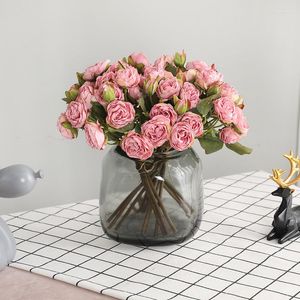 Decoratieve bloemen 12 koppen kunstmatige bloem thuiskamer decor bruiloft decoratie bruid vasthouden mini roze boeket schattige po rekwisieten nepplant