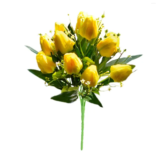 Fleurs décoratives 12 têtes artificielles bouquet de tulipes jaunes simulation bouquet de fleurs accessoire pour la décoration de mariage maison chambre saint valentin