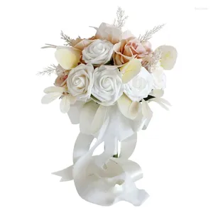 Fleurs décoratives 12 pouces fleur Corsage artificiel blanc Rose Bouquet Po accessoires de mariée pour la fête de mariage bal