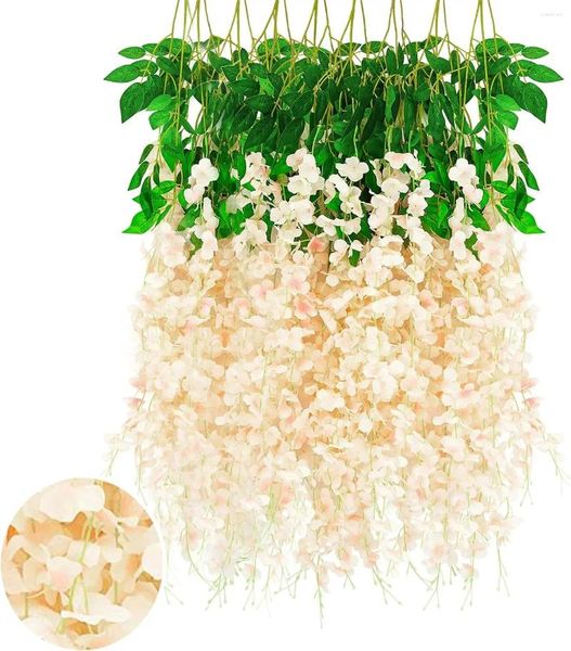 Flores decorativas 12 paquete 3.77 pies Vinios de flores artificiales Garland de glicinias de seda para bodas Muros de jardines Decoración de la fiesta del fondo