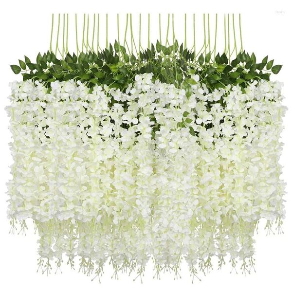 Fleurs décoratives, 12 paquets (43.2 pieds), vigne de glycine artificielle, fausse guirlande suspendue en soie, longue chaîne de buisson, fête de mariage à domicile