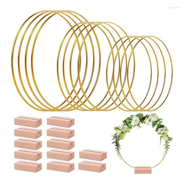 Fleurs décoratives 12 Pack Floral Hoops With Wood Place Carte Holders Wreath Macrame (8/10/12 pouces)