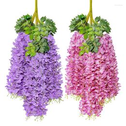 Fleurs décoratives 12 pcs 110 cm Wisteria fleur artificielle suspendue Garland Vine R Silk Ivy Rattan pour la maison Mur Garden décor fausses plantes