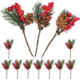 Decoratieve bloemen 12 pc's kunstmatige dennenbeen bloem decor bessen voor kerstboom takje stengel kransen picks faux plant ambachten rode bessen