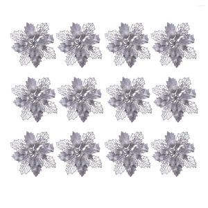 Decoratieve bloemen 12 pc's kunstmatige planten glitter poinsettia witte slinger kerstboom ornamenten kunstmatige groene kerst bruiloft