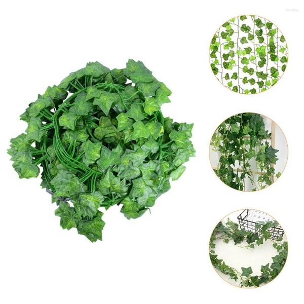 Flores decorativas 12 PCS Hojas de ratán artificial Vegetación Faux Vina colgante Garland Plantas de tela falsa Hoja