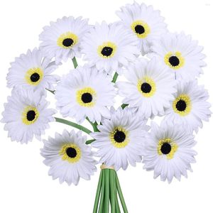 Fleurs décoratives 12 Pcs Artificielle Blanc Gerbera Daisy Faux Tiges PU Real Touch Daisies 12.2 