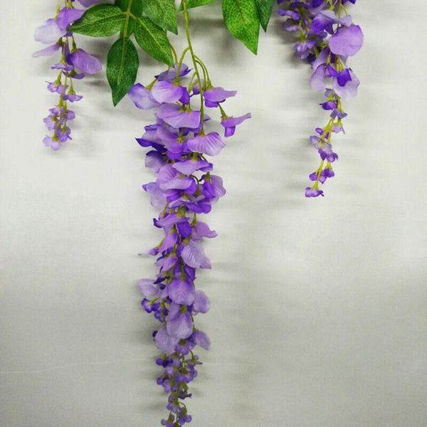 Fleurs décoratives 12 PCS Wisteria artificiel Ivy Vin de vigne suspendue Fleur de soie Garlande violet Fake Plante feuille de rotin mur