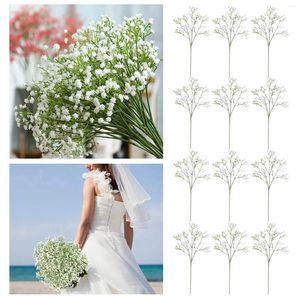 Decoratieve bloemen 12 stuks Babys Breath Gypsophila Real voor doe-het-bruidsboeketten Kroonfeest Zinnia