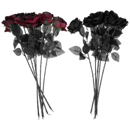 Fleurs décoratives 12 pièces, roses artificielles noires décoratives pour Halloween, fleur en soie, ornement de fête de mariée