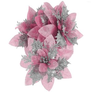 Fleurs décoratives 12 pièces décorations de pince de fleur de noël pour Poinsettia artificiel décorer arbre faux métal