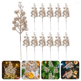 Decoratieve Bloemen 12 Stuks Kerst Imitatie Bessen Goud Home Decor Wintervakantie Feestelijke Ambachten Bessen Picks Seizoen Schuimboom Kunstmatig