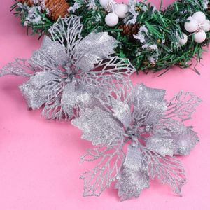 Decoratieve bloemen 12 pc's kerstboombloemslubranden glitter poinsettia hol kunstmatig kunstmatig