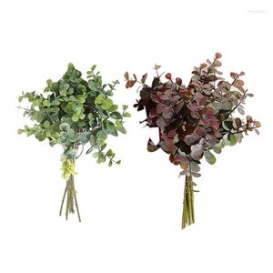 Decoratieve bloemen 12 pc's eucalyptus plastic kunstmatige bladeren Bunch kleine faux gebladerte nep geld bladplant groen bruin