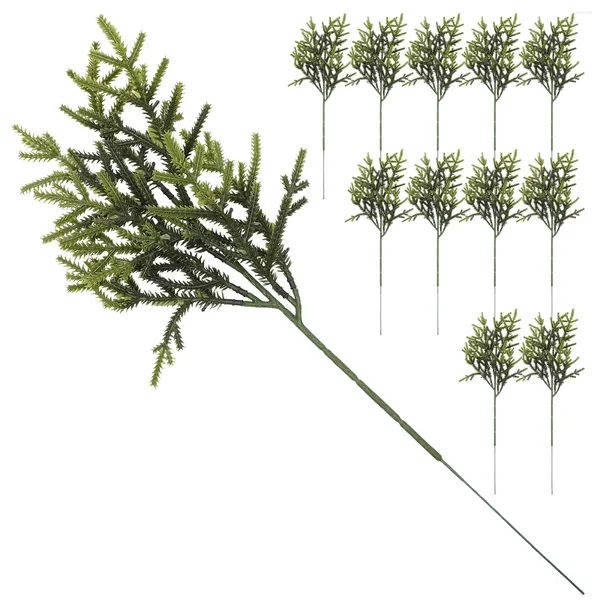 Fleurs décoratives 12 pièces fausses aiguilles de pin tiges feuille verte pulvérisation branches de Noël fausses plantes grand choix artificiel en plastique noël