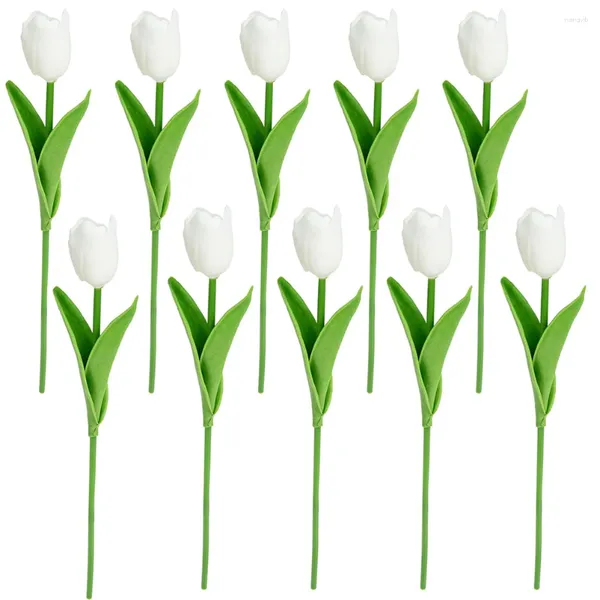 Flores decorativas 12 piezas de tulipanes de imitación ramo falso decoración de boda artificial hogar PVC simulación novia
