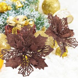 Fleurs décoratives 12 pcs paillettes poinsettia de Noël Garland arbre suspendu pendant artificiel Ornement de simulation creux