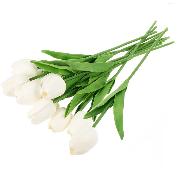 Fleurs décoratives 12 pièces Vase à main tulipe artificielle Simulation tulipes ornement faux blanc décor mariée délicate