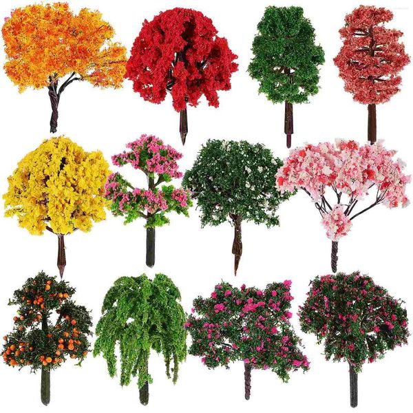 Fleurs décoratives 12 pcs arbre mini modèle décor extérieur décorer miniature pour les modèles de jardin faux plastiques enfants artisanat enfants