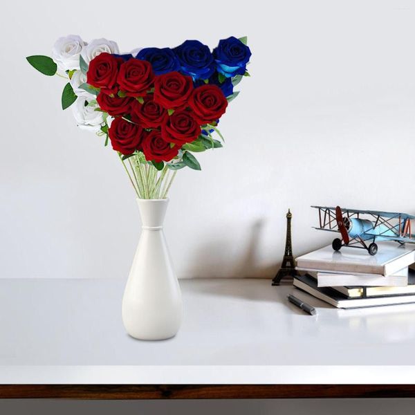 Flores decorativas 12 PCS Blanco Azul y Rojo Rosa Simulación Ramo de flores Regalo para amantes Decoraciones para el hogar de bodas