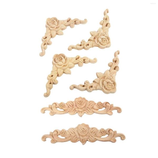 Fleurs Décoratives 12 Pcs Bois Sculpté Long Onlay Applique Non Peint Rose Fleur Porte Décor À La Maison Style Européen 2 Pcs 20x5 Cm 10 Pcs 8x8 Cm