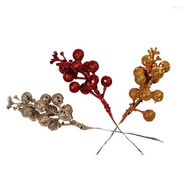 Fleurs décoratives 12 Pièces 16CM Paillettes Artificielles Berry Pick Tige De Noël Pour Guirlande Arbre De Noël Ornement