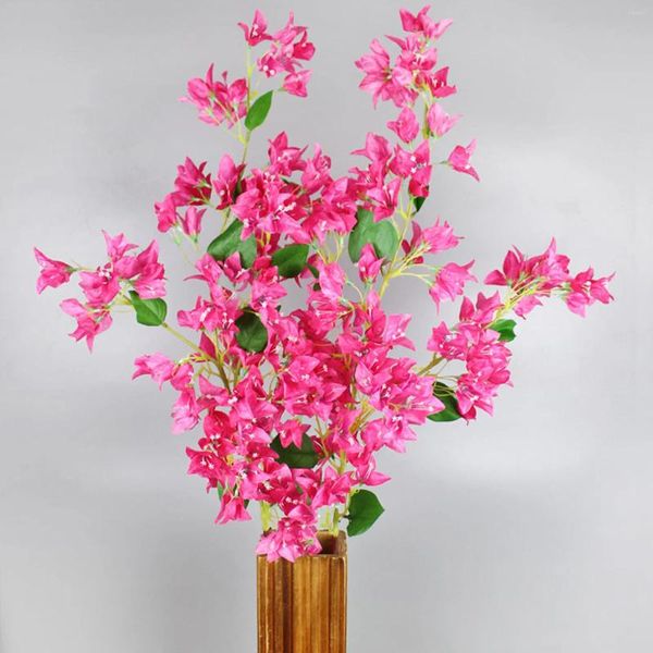 Fleurs décoratives 120cm 1pc Branches de bougainvilliers en soie artificielle Faux Rose rouge avec tiges de fil de fer pour la décoration de mariage