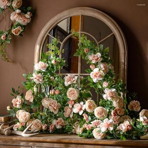 Decoratieve Bloemen 120 cm Kunstmatige Wijnstok Rose Simulatie DIY Bruiloft Decoratie Nep Bloem Thuis Kamer Decor Muur Hangende Garland Planten