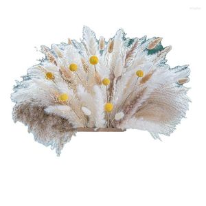 Fleurs décoratives 125 pièces naturel pampa herbe mélange Bouquet fleur sac séché queue pour Boho décor à la maison