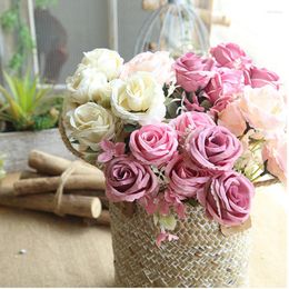 Fleurs décoratives 12 Tête Rose Pivoine Soie Artificielle Petit Bouquet Flores Table Affichage Fête Printemps Décoration De Mariage Faux Fleur Blanc