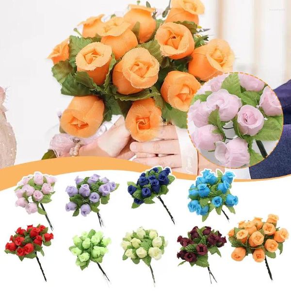 Fleurs décoratives 12heads / faisceau artificiel Silk Rose Mini bouquet pour la maison de mariage de Noël Boîte cadeau de bricolage décoration petite R9g1