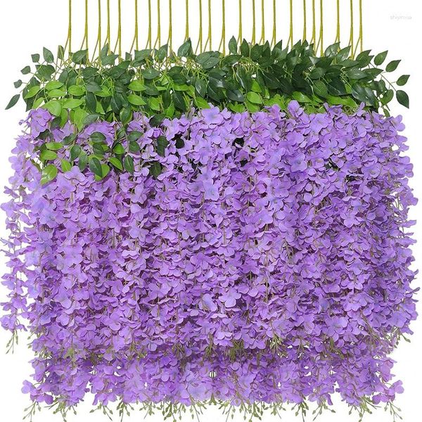 Fleurs décoratives 12 pièces 100 cm glycine fleur artificielle vigne en soie guirlande suspendue pour fête de mariage jardin extérieur bureau décoration murale