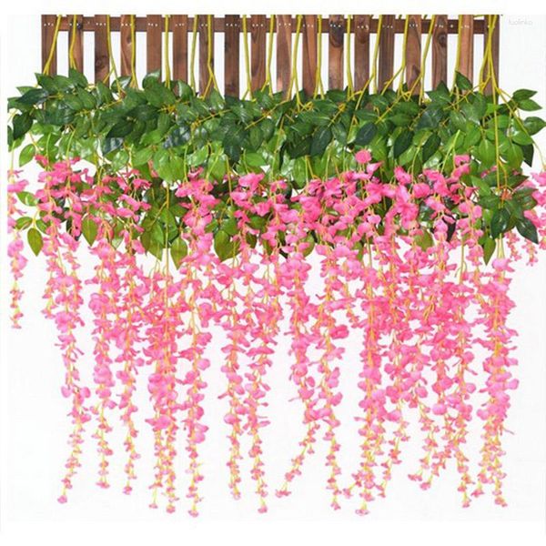 Fleurs décoratives 12 pièces 110 cm de Long artificielle fausse glycine vigne Ratta guirlande suspendue rose glycine soie chaîne fête maison mariage décor