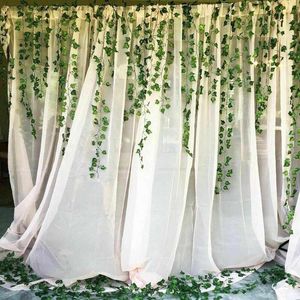 Fleurs décoratives 12 pièces 2.1M vert artificiel feuille de lierre guirlande plantes vigne faux feuillage bonsaï feuilles maison jardin décoration de fête de mariage