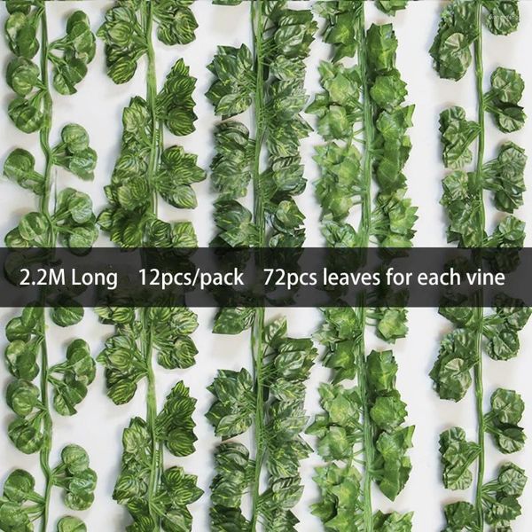 Fleurs décoratives 12pcs 2,2m Artificiel Liana Vine Mur suspendu Fake Plants Ivy Pothos Begonia String Lave Home Garden Wedding Party