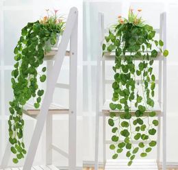 Decoratieve bloemen 12 stuks 200 cm groene wijnstok zijde kunstmatige klimop hangende bladslinger plant druif thuis bruiloft badkamer tuindecoratie