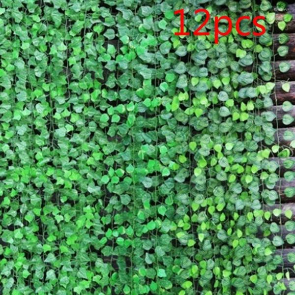 Fleurs décoratives 12pcs 2m lierre artificiel feuille verte guirlande plantes vigne faux feuillage décor à la maison en plastique rotin chaîne mur pantalon