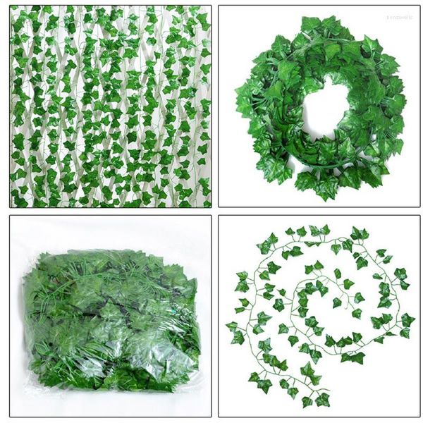 Fleurs décoratives 12pcs 2M lierre vert fausses feuilles guirlande plante vigne feuillage décor à la maison suspendu en plastique rotin chaîne mur plantes artificielles