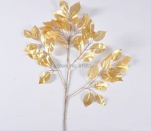 Fleurs décoratives 12pcs 55cm longueur or feuille de banian feuilles branche soie artificielle pour mariage maison bureau fête décoration de Noël