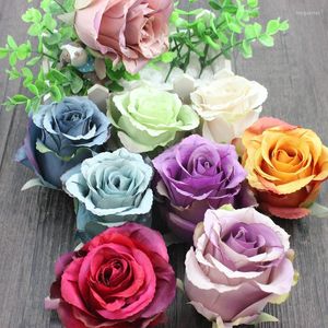 Fleurs décoratives 12PCS / 9CM Tête Faux Roses Soie Artificielle Rose Têtes Flores Rosas Artificiais Pour Boutonnière Mariage Décoration Bouquet