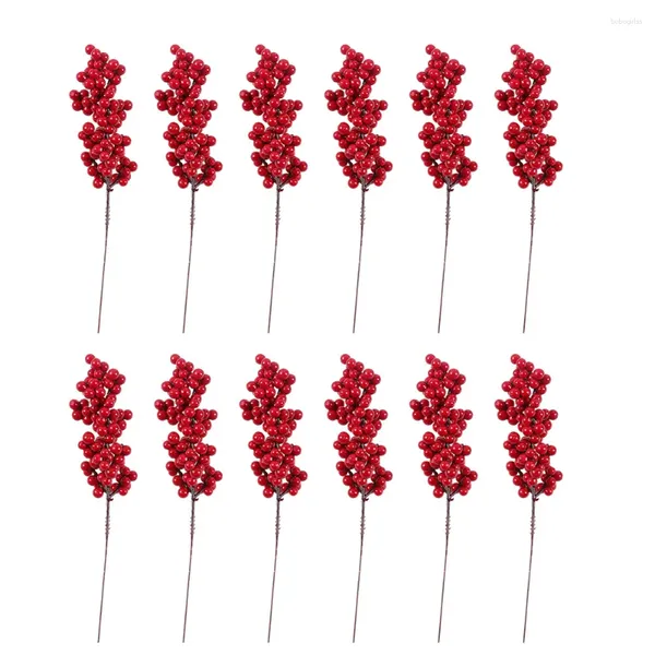 Fleurs décoratives 12pcs Artificiel Christmas rouge Berrie Foam Berries Berries DIY Couronne de Noël Arbre à la maison Décor Art Ornement Décoration de chambre