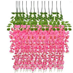 Fleurs décoratives 12pcs Tissu artificiel Wisteria inodore Ivy vigne Garland Wedding Plantes Props pour la fête de la fête de la maison Fleur