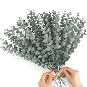 Fleurs décoratives 12pcs branche d'eucalyptus artificielle feuilles de verdure fausses plantes pour bouquet de mariage arrangement floral décor à la maison table