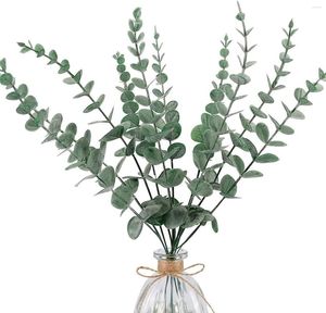 Fleurs décoratives 12 Pcs Feuilles D'eucalyptus Artificielles Palnts Faux Branches De Verdure Pour Pièce Maîtresse De Mariage Fleur Arrangement Floral DIY