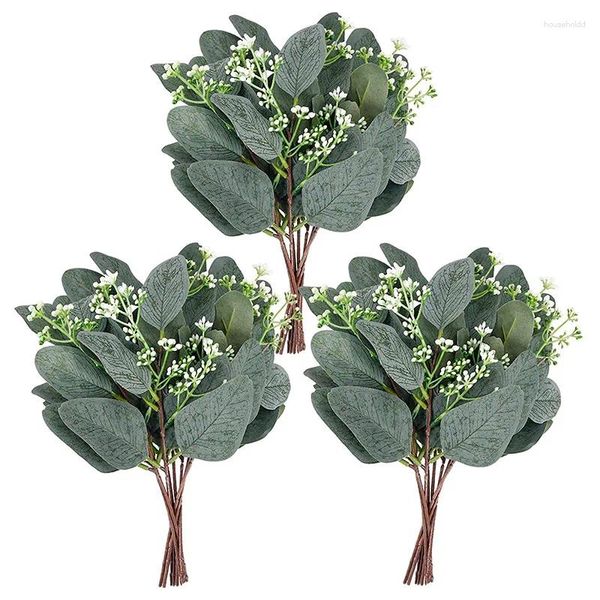 Fleurs décoratives 12pcs Eucalyptus artificiel Feuilles de la tige de la tige de la plante verte de gard