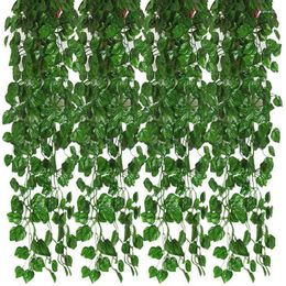 Fleurs décoratives 12pcs lierre artificiel guirlande feuille vignes plantes verdure suspendue faux pour toile de fond de mariage arc mur jungle fête CNIM