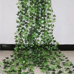 Decoratieve bloemen 12 stks kunstmatige klimop groen blad slingeren planten vine nep gebladerte huisdecor plastic rattan touw muur pant